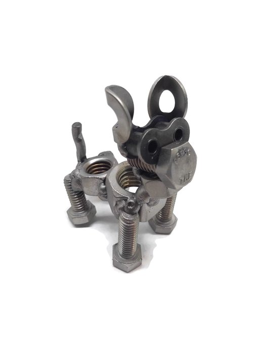 Scrap Metal Short Eared Dog Figurine, Steel Canine, Nuts and Bolts - Image 2