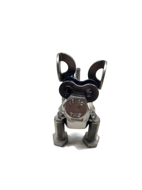 Scrap Metal Short Eared Dog Figurine, Steel Canine, Nuts and Bolts - Image 3