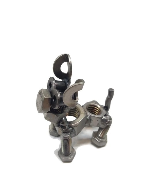 Scrap Metal Short Eared Dog Figurine, Steel Canine, Nuts and Bolts - Image 5