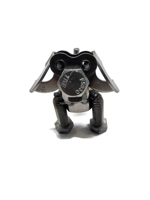 Scrap Metal Short Eared Dog Figurine, Steel Canine, Nuts and Bolts - Image 4